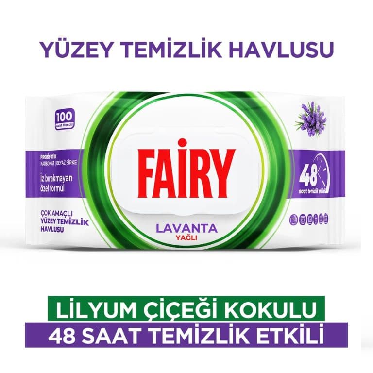 دستمال مرطوب چند منظوره سطوح فیری Fairy رایحه لوندر بسته 100 عددی — تصویر ۲