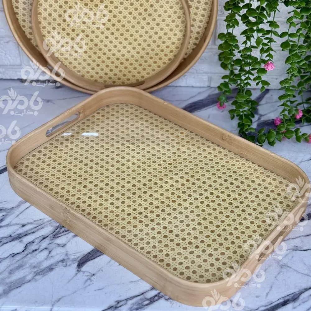 سینی بامبو کف شیشه منحنی