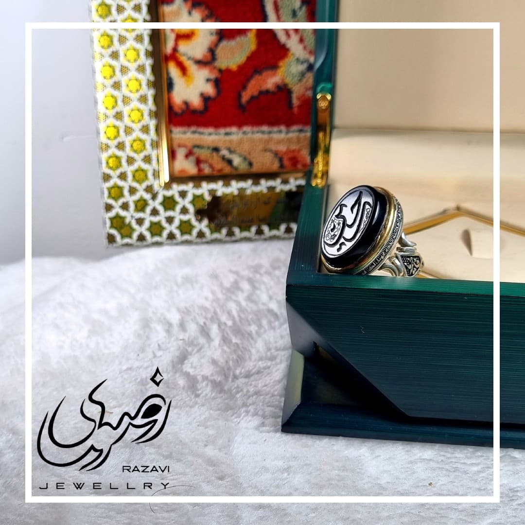 انگشتر نقره مردانه عقیق مشکی اصل طرح اربعین — تصویر ۳