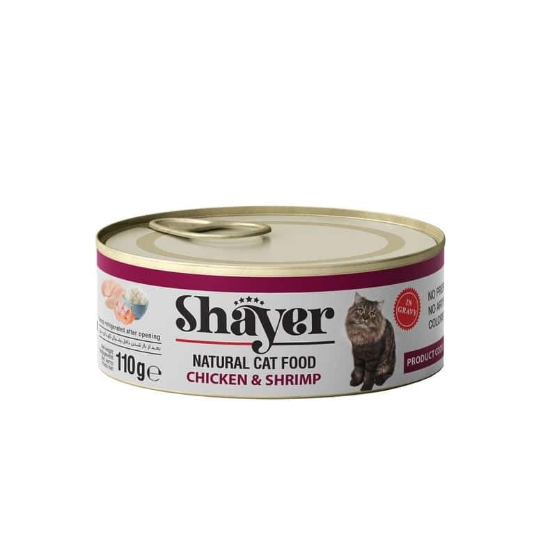 کنسرو نچرال گربه شایر طعم مرغ و میگو 110 گرمی
