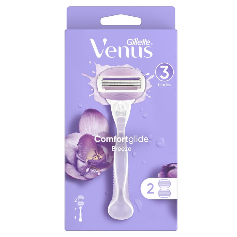 خودتراش زنانه ژیلت Venus ComfortGlide Breeze مدل ۳ لبه تیغ اصلاح زنانه با نوار مرطوب معطر اورجینال — تصویر ۲
