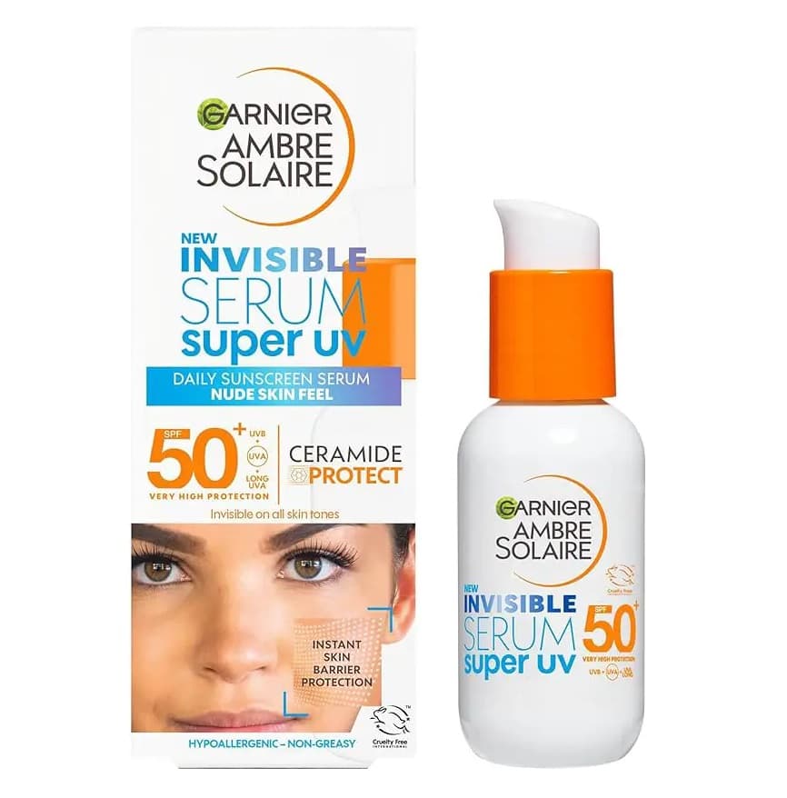 ضد آفتاب سرمی گارنیر Ambre Solaire Invisible Serum Super UV SPF50+ اورجینال محافظت بسیار بالا با سرامید و بافت فوق سبک