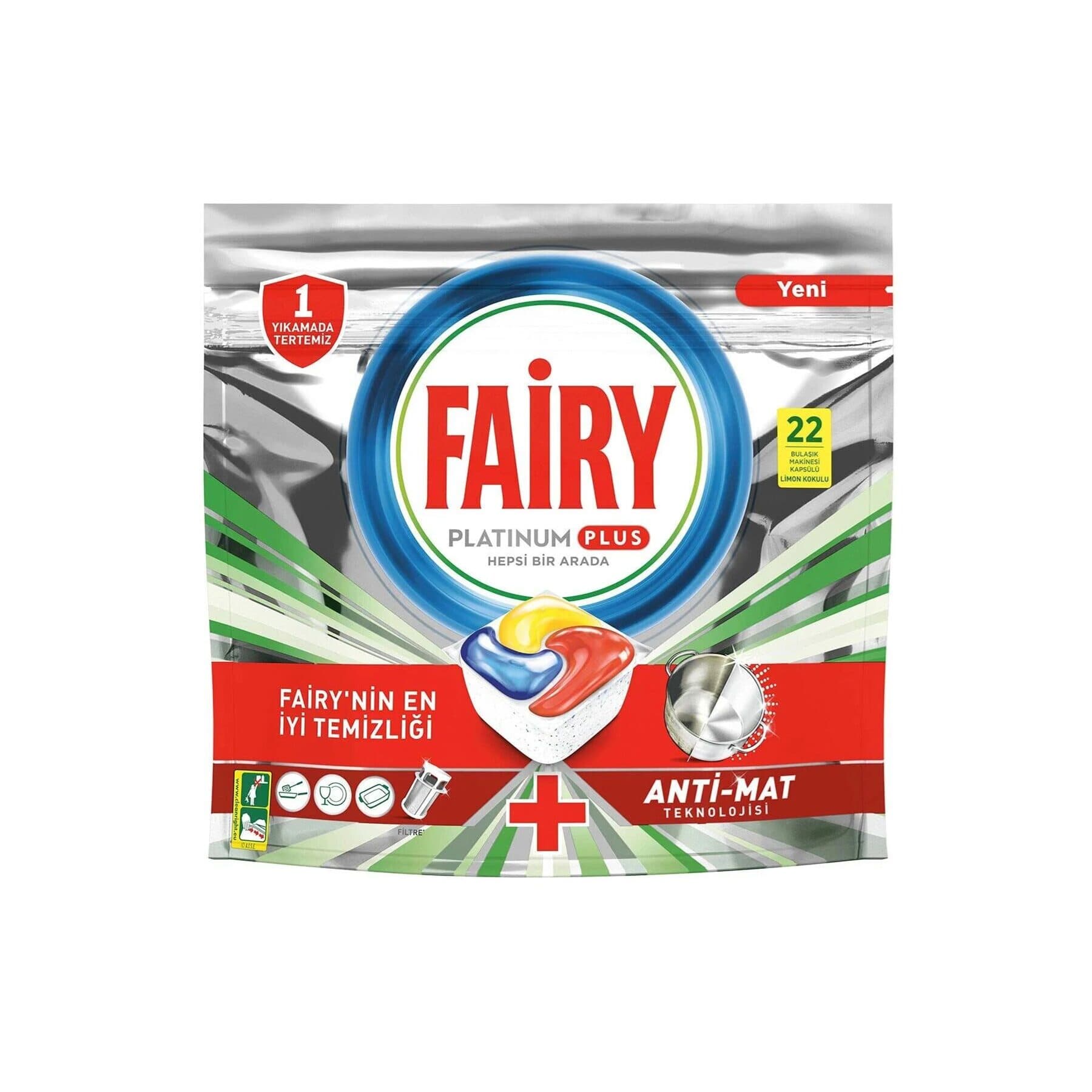 قرص ماشین ظرفشویی فیری پلاتینیوم پلاس همه کاره Fairy Platinum Plus All In One Dishwasher Tablets فیری 22 عددی