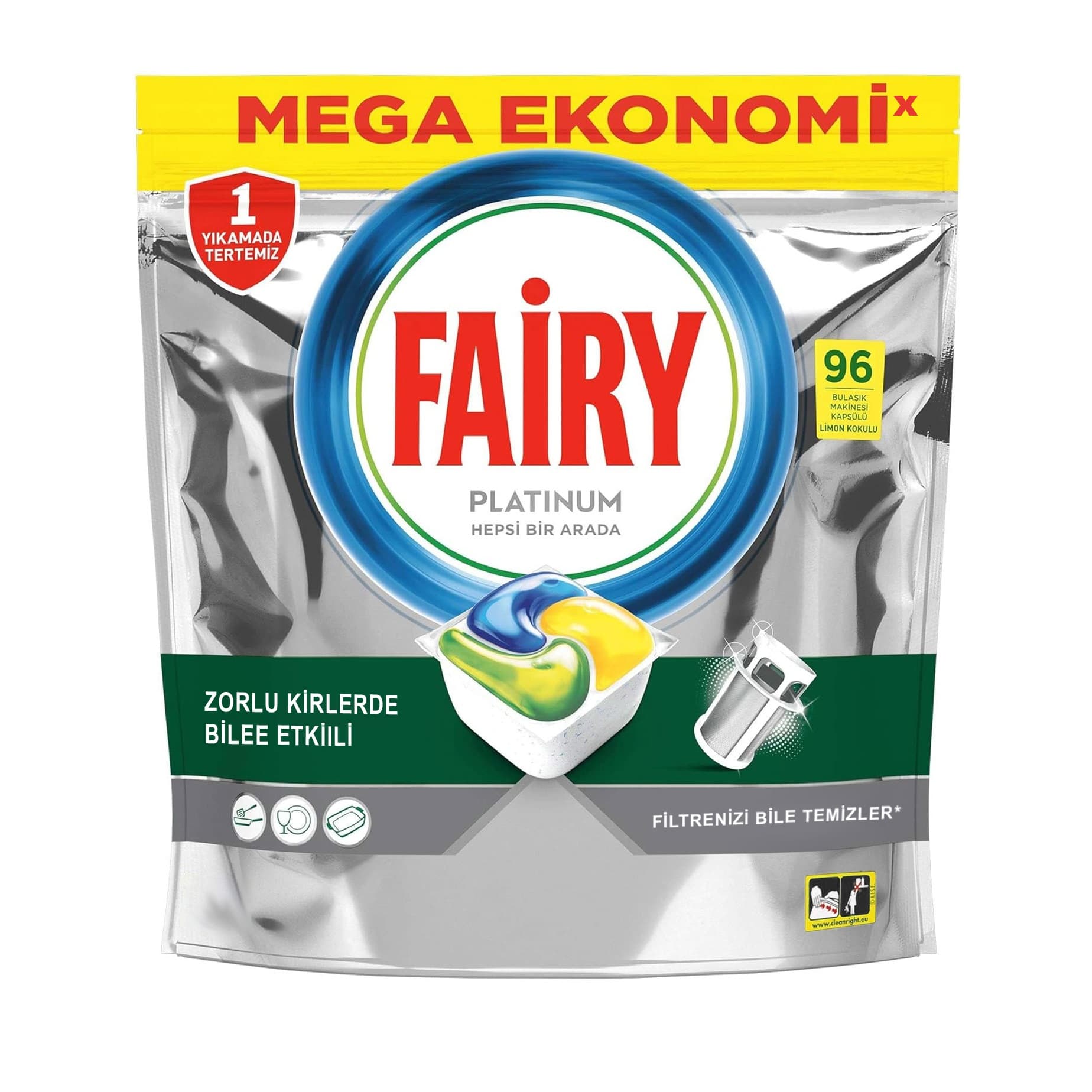 قرص ماشین ظرفشویی فیری پلاتینیوم همه کاره با رایحه لیمو Fairy Platinum All In One Lemon Dishwasher Tablets فیری 96 عددی