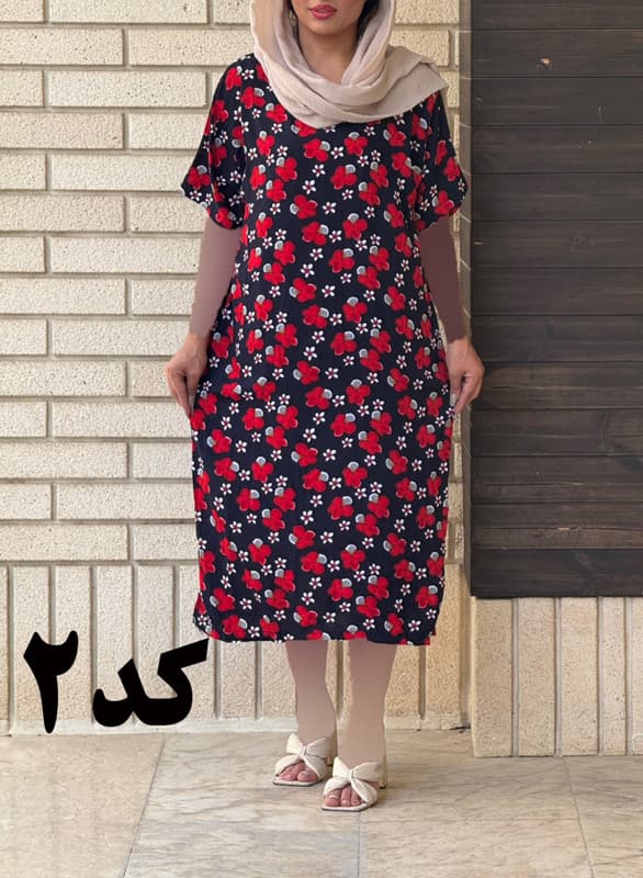 پیراهن کوتاه گلدار نخی 7056 — تصویر ۲