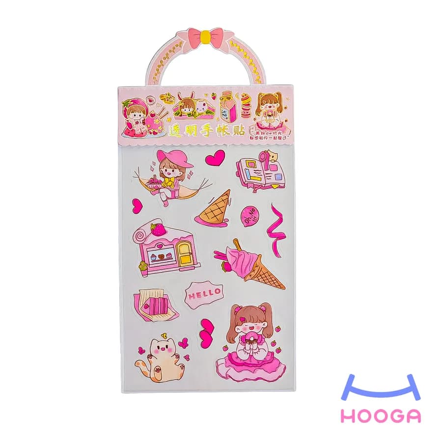 استیکر فانتزی شفاف 3 ورقی طرح دختر و توت فرنگی — تصویر ۵