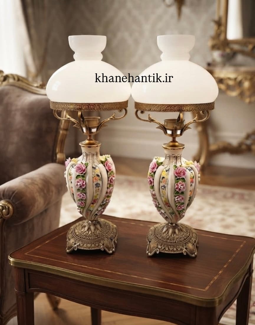 آباژور چراغ رومیزی گل برجسته محرمات حباب قالپاقی