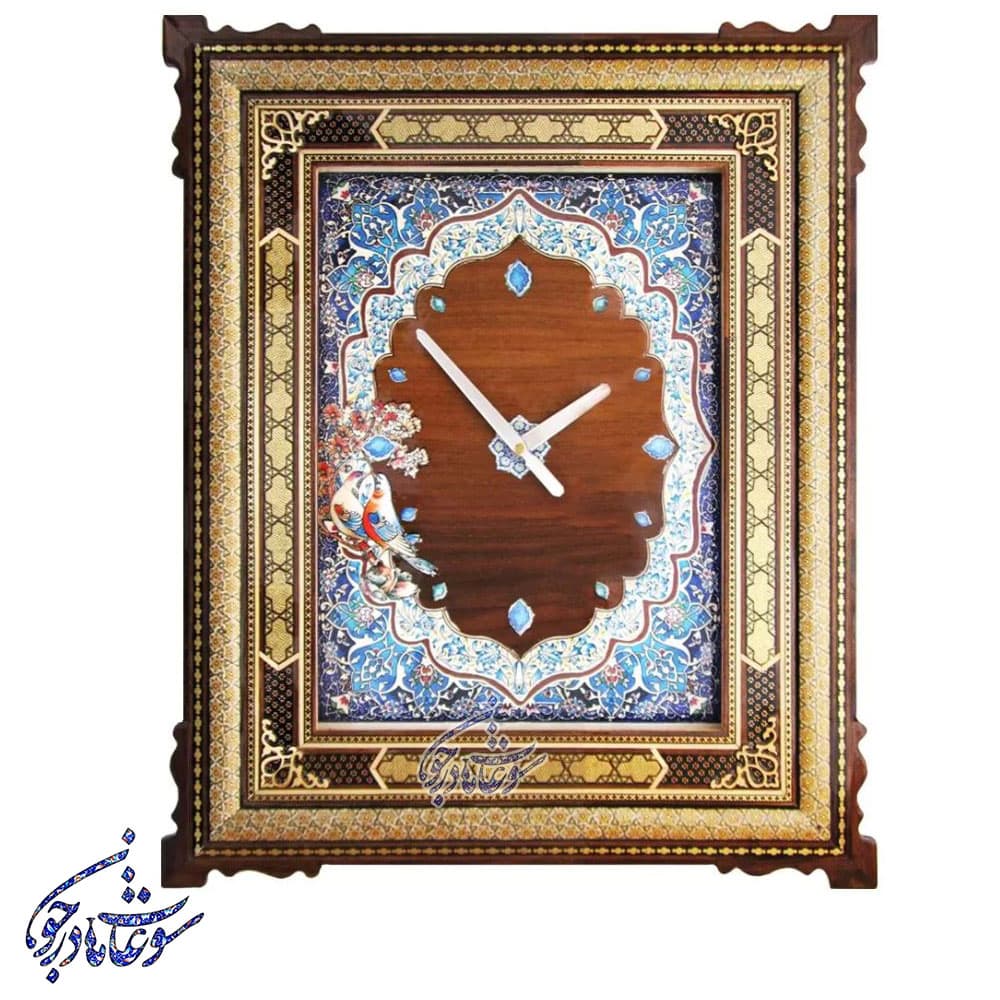 ساعت چهار گوش صلیبی خاتم کاری | سایز 30 در 40