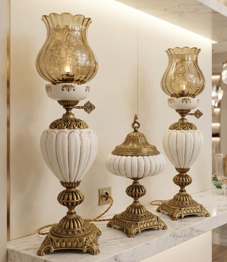 ست شمعدان و شکلات خوری برنزی سرامیکی پایه آریا مدل خطی