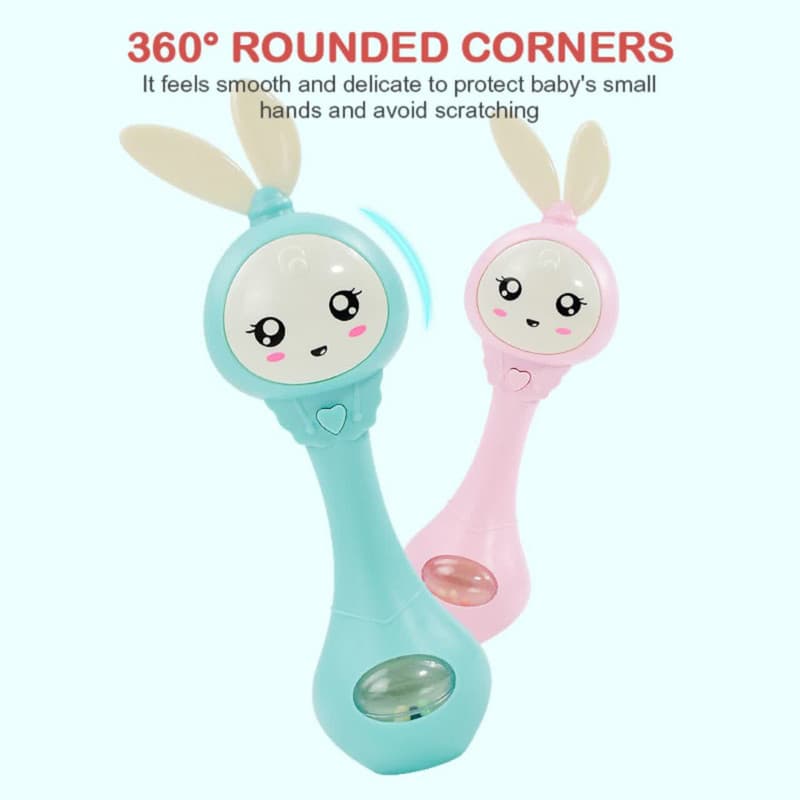 جغجغه ناب سل مدل دستی دندان گیر چراغدار موزیکال خرگوش بامزه کد Funny rabbit teething hand rattle — تصویر ۴