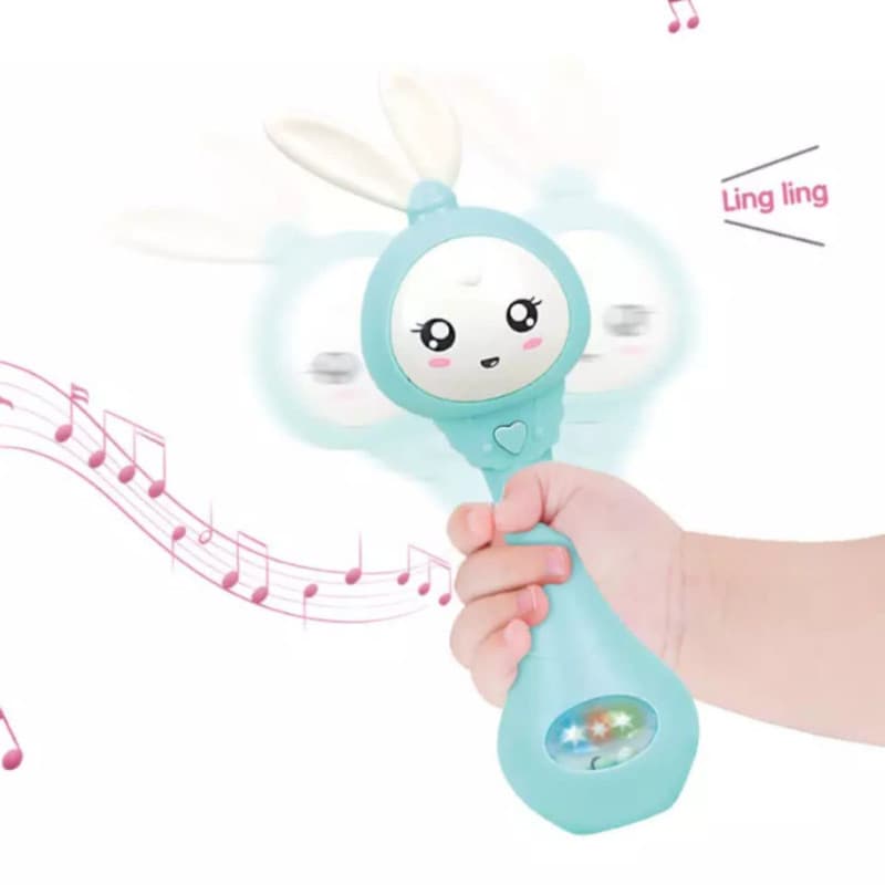 جغجغه ناب سل مدل دستی دندان گیر چراغدار موزیکال خرگوش بامزه کد Funny rabbit teething hand rattle — تصویر ۶