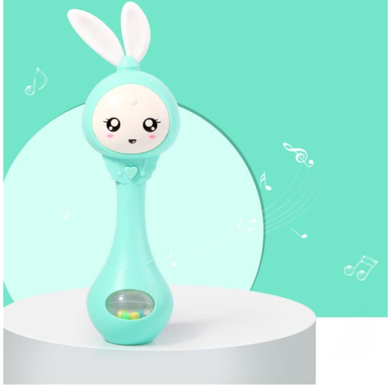 جغجغه ناب سل مدل دستی دندان گیر چراغدار موزیکال خرگوش بامزه کد Funny rabbit teething hand rattle — تصویر ۳