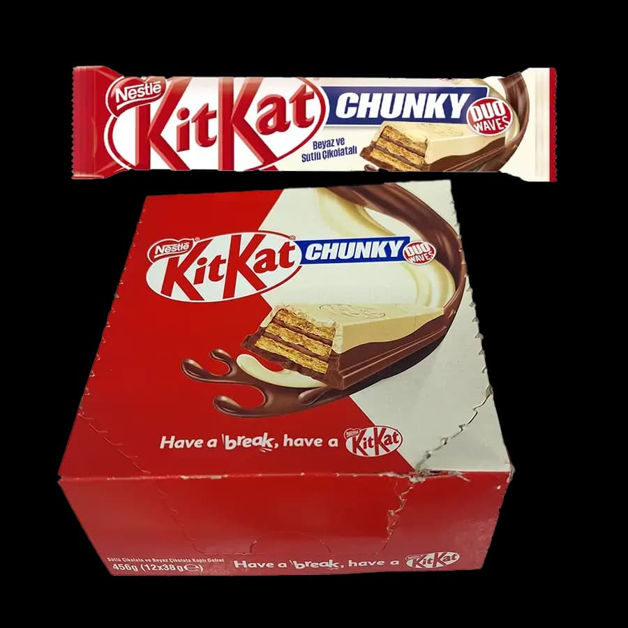 ویفر شکلاتی کیت کت چانکی 38 گرمی (kit kat chunky) نوع ترکیبی شکلات سفید و شیری 12 عددی