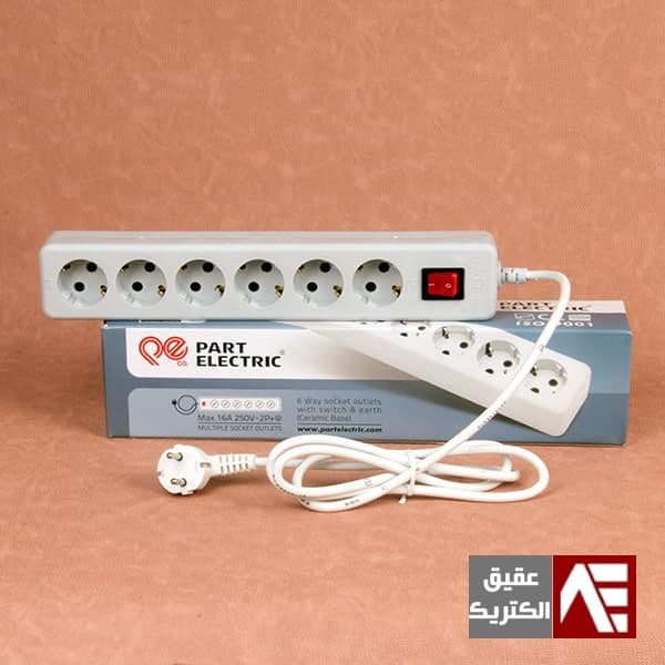 پریز سیار ارتدار 6 خانه با سیم 3 متری پارت الکتریک