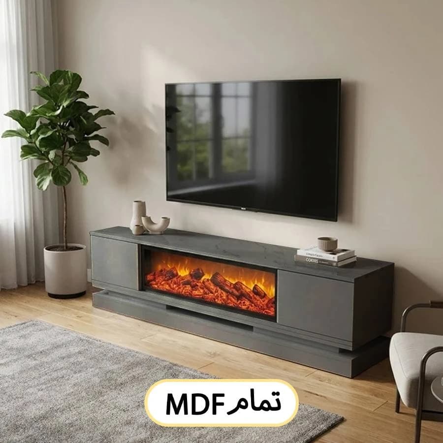 میز تلویزیون زمینی شومینه ای طرح جدید 1404 کد 132 شومینه — تصویر ۳