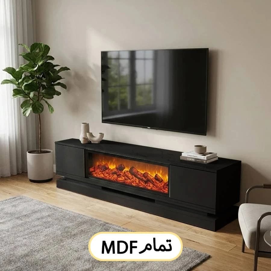 میز تلویزیون زمینی شومینه ای طرح جدید 1404 کد 132 شومینه