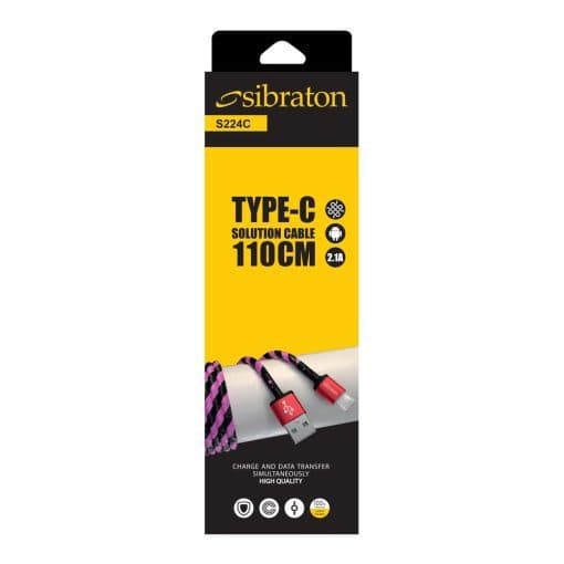 کابل شارژ تایپ سی سیبراتون مدل S224c با کیفیت بالا و پشتیبانی شارژ سریع