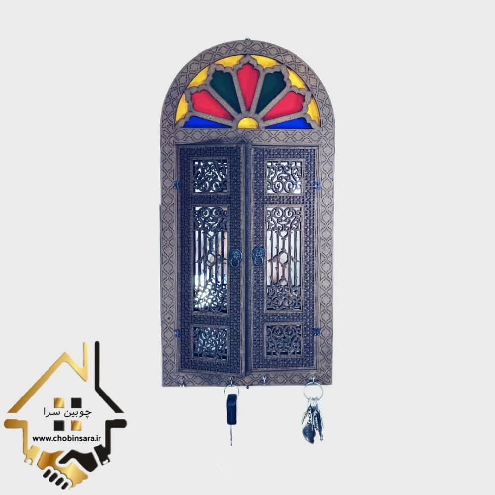جاکلیدی چوبی دیواری آینه دار مدل سنتی