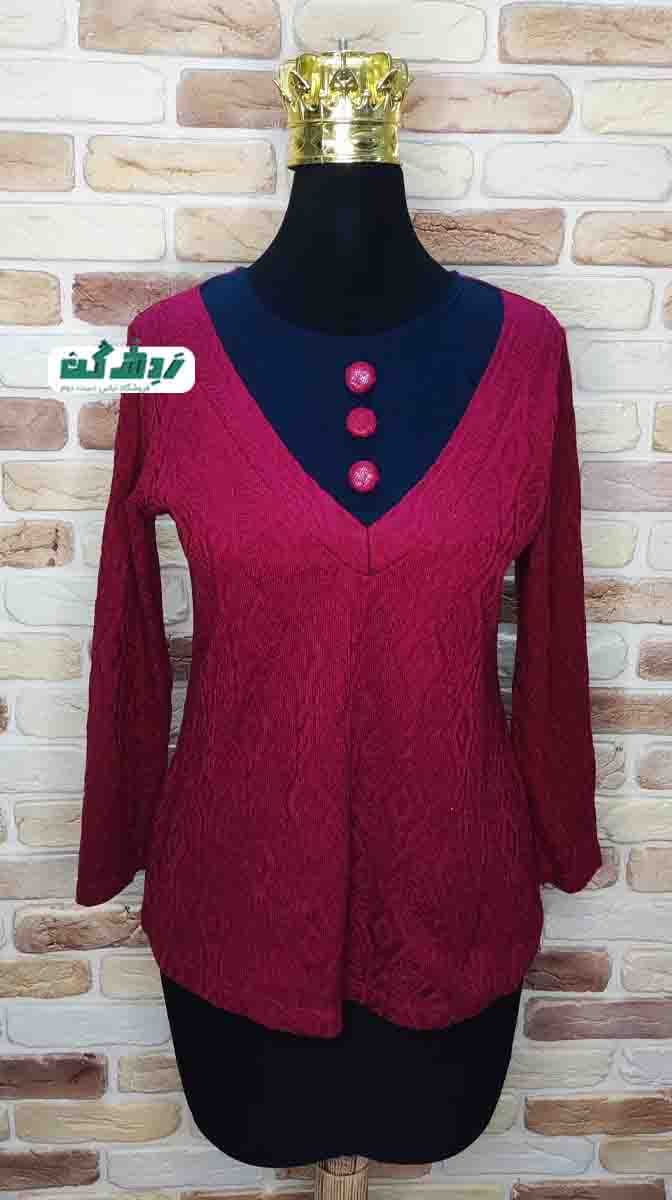 بلوز دو رنگ یقه گرد زنانه دست دوم