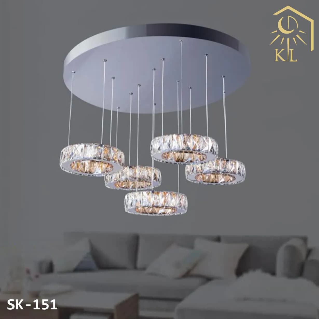 لوستر سقفی کریستالی مدرن SMD طرح 5 حلقه مونا