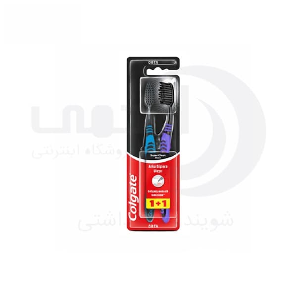 مسواک كلگيت مدل super clean black برس مديوم بسته 2 عددي