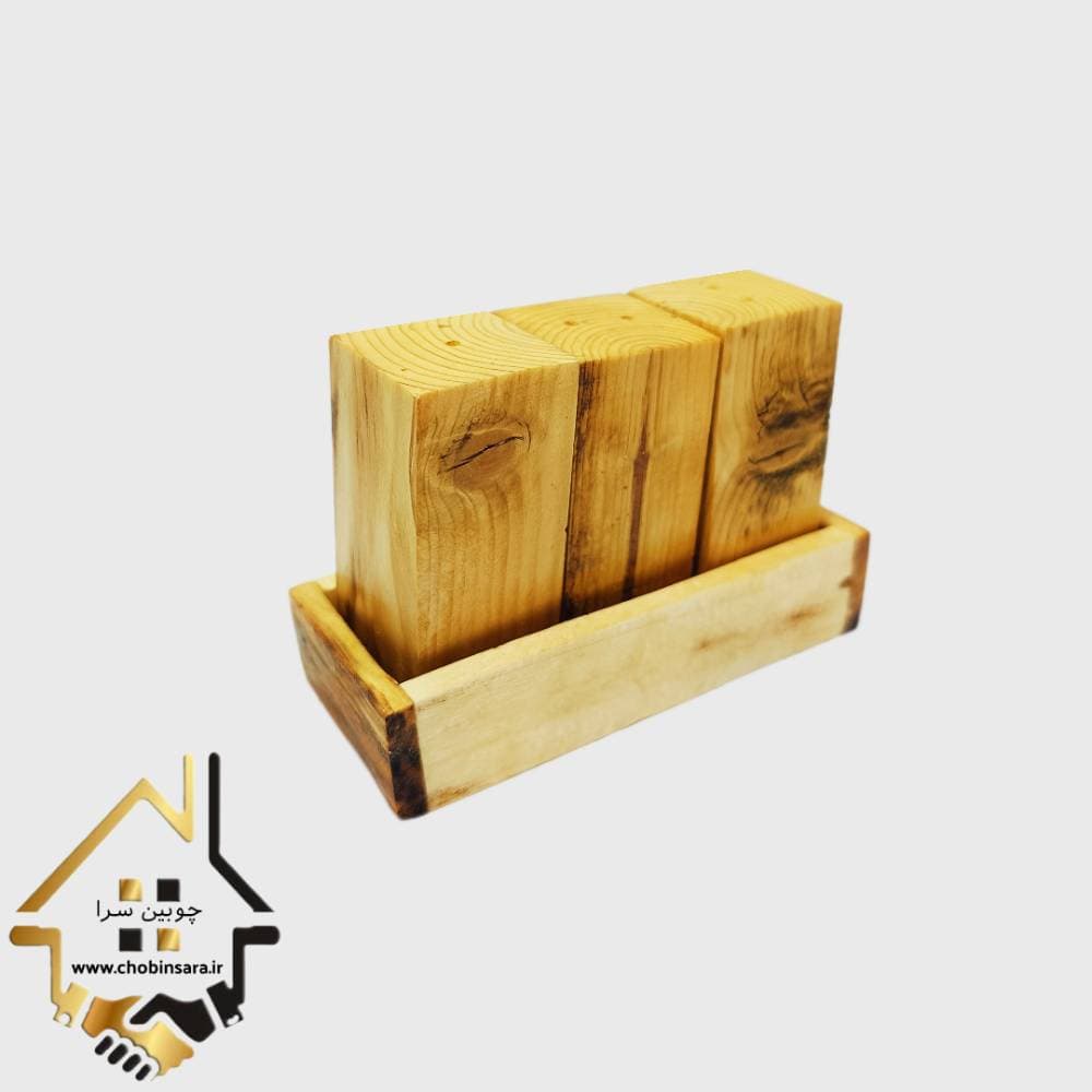 نمکدان چوبی سه عددی همراه با استند