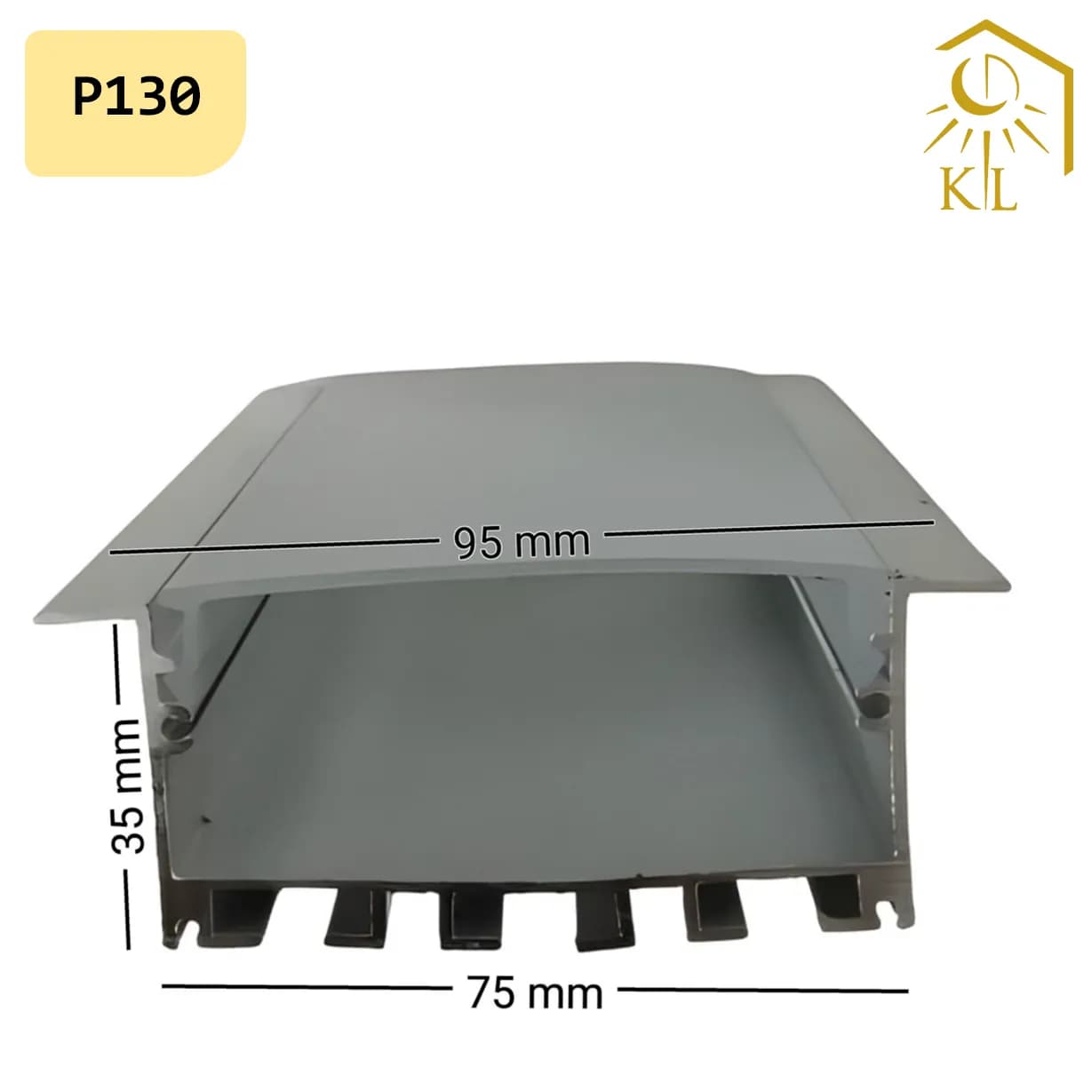 قاب چراغ لاینی توکار کد P130 رویه 95 میلیمتری برش 75 میلیمتری — تصویر ۲