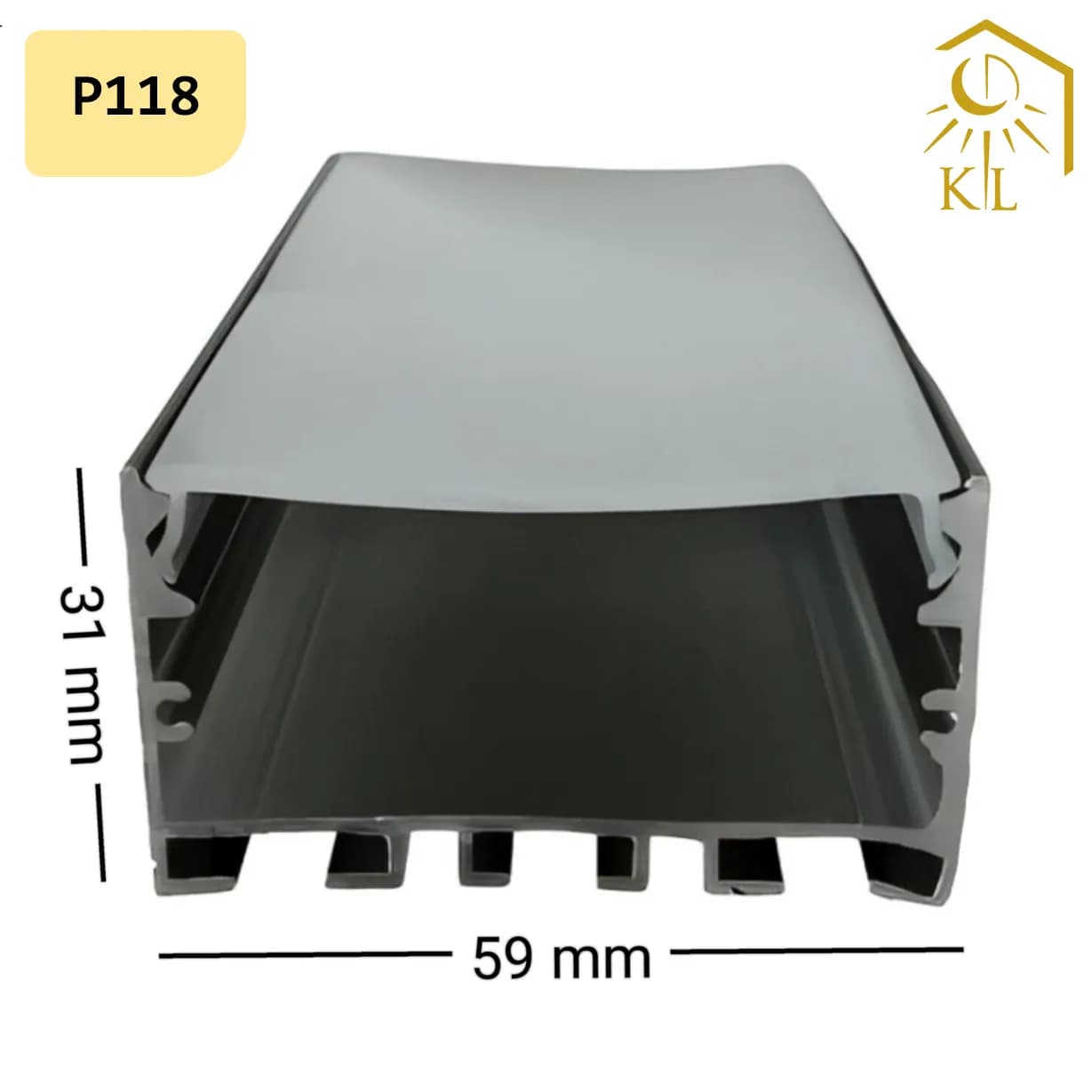 قاب چراغ لاینی روکار کد P118 رویه 59 میلیمتری ارتفاع 31 میلیمتری