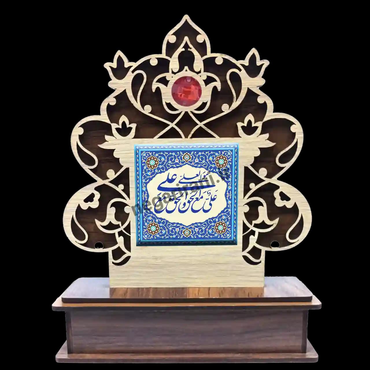 تندیس کاشی گلدار علی مع الحق و الحق مع علی 2D 172