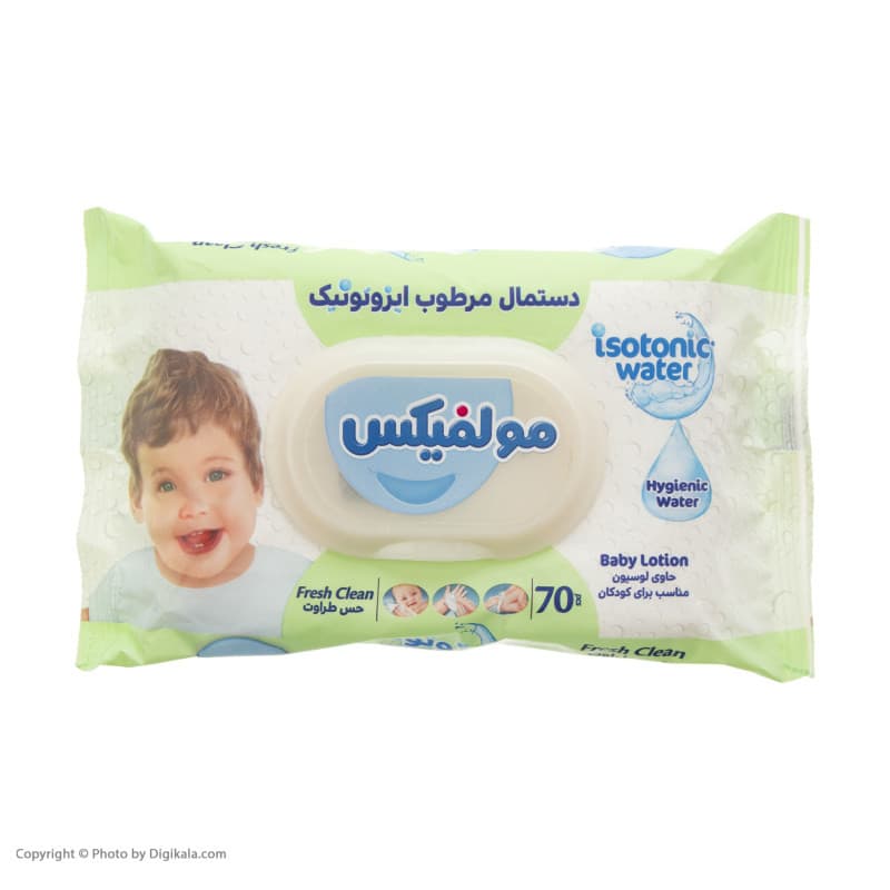 دستمال مرطوب کودک مولفیکس مدل ایزوتونیک سه بسته 70 عددی — تصویر ۲