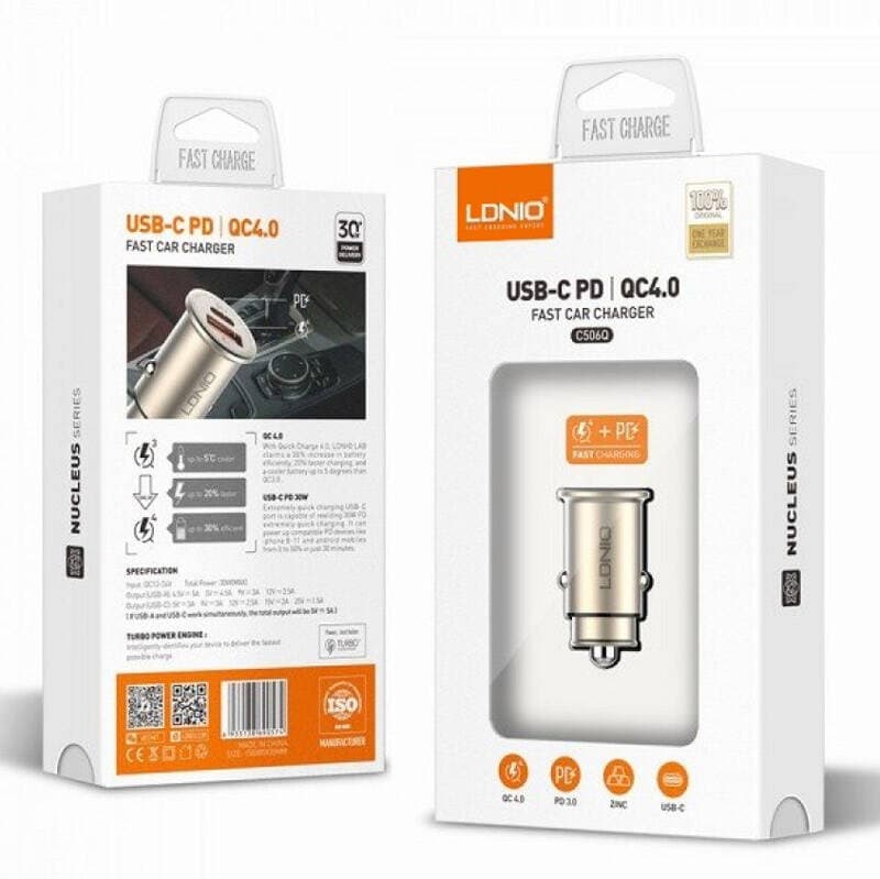 شارژر فندکی 30 وات الدینیو مدل LDNIO C506Q — تصویر ۵