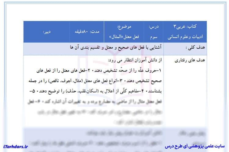 طرح درس روزانه عربی پایه دوازدهم انسانی فعل معتل (المثال) — تصویر ۳