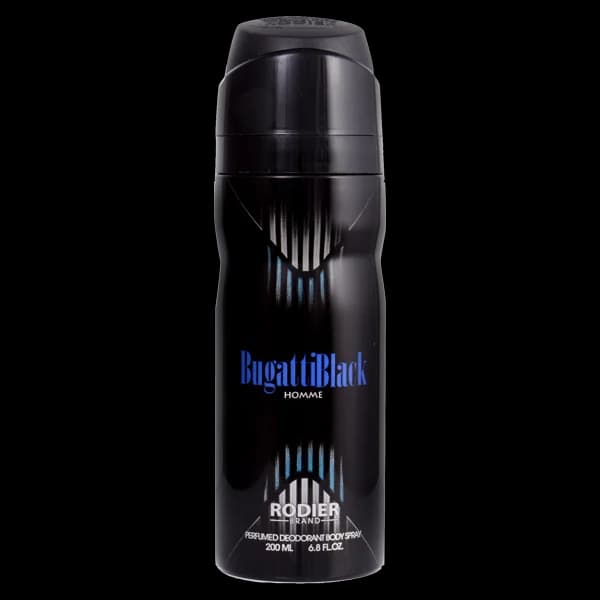 اسپری بدن مردانه رودیر مدل بوگاتی بلک Bugatti Black حجم 200 میلی لیتر