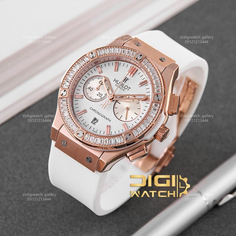 ساعت زنانه سفید برند هابلوت نگین‌دار HUBLOT BIGBANG