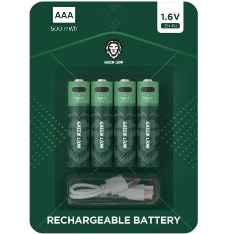 باتری نیم قلمی قابل شارژ گرین لاین مدل Green Lion Rechargeable Battery AAA 500mWh — تصویر ۲