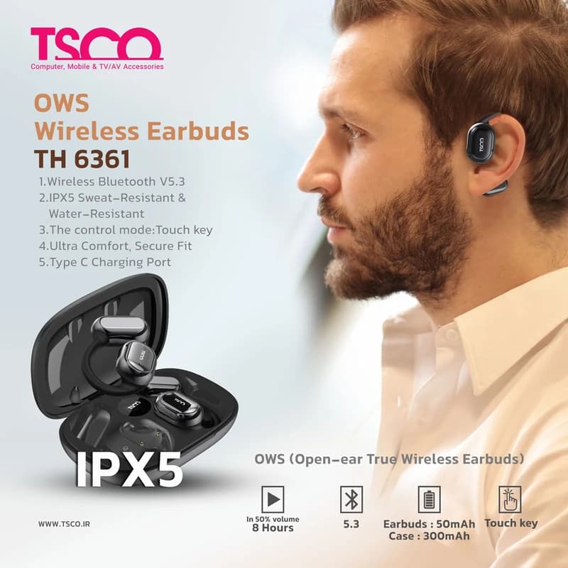 ایربادز بلوتوثی تسکو مدل TH 6361 OWS — تصویر ۳