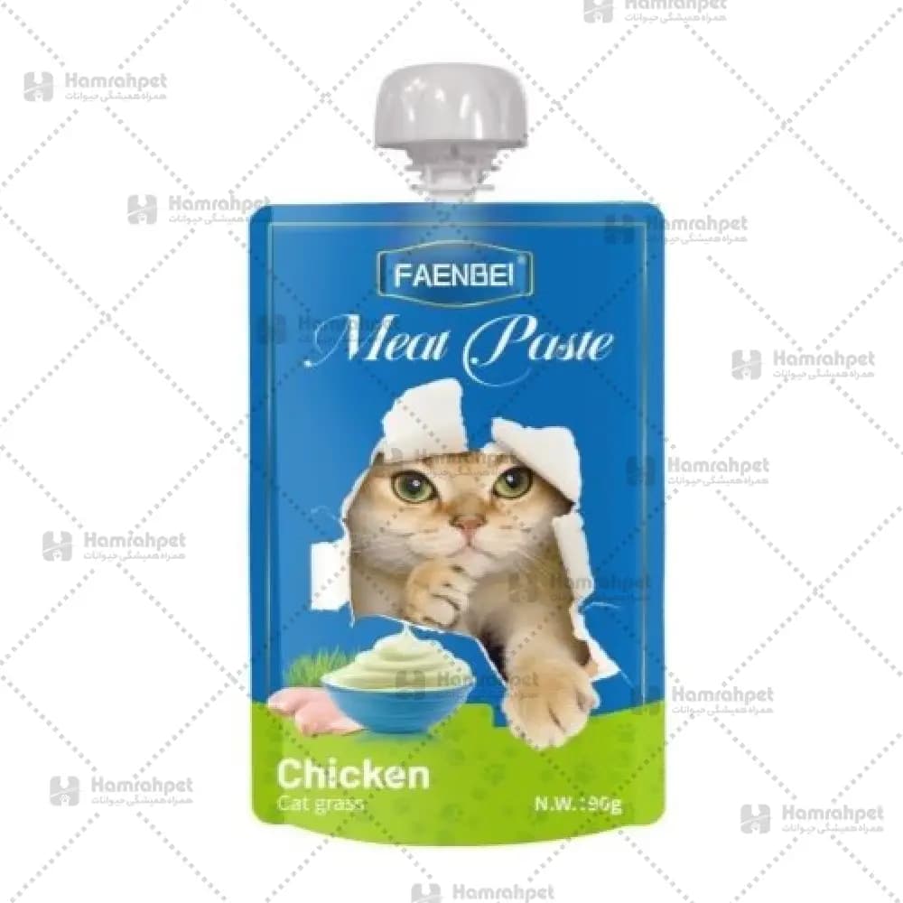 پودینگ گربه طعم مرغ و علف گربه فنبی وزن 90 گرم — تصویر ۳