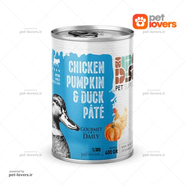 کنسرو مخصوص بچه گربه طعم پته گوشت مرغ و گوشت اردک و کدو تنبل DPS وزن 400 گرم