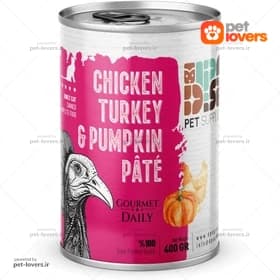 کنسرو مخصوص گربه بالغ طعم پته مرغ و بوقلمون و کدو DPS وزن 400 گرم