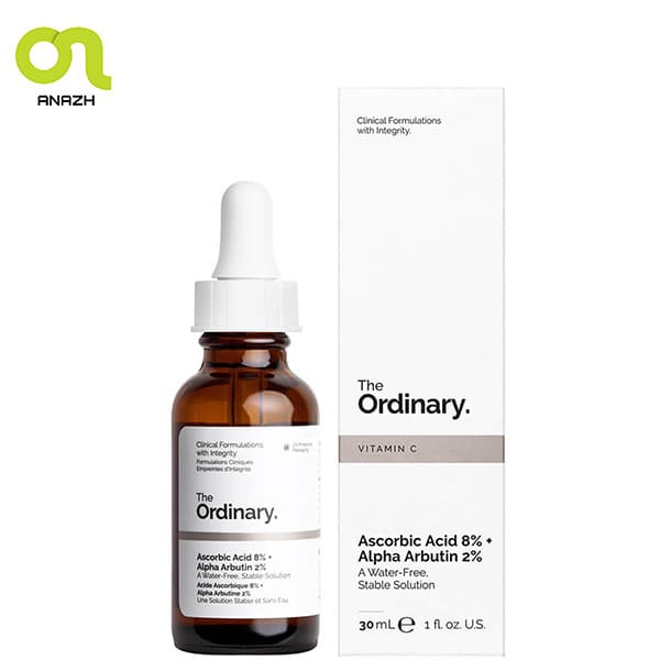 سرم ضدلک و روشن کننده آسکوربیک اسید(ویتامین C) 8% و آلفا آربوتین 2% اوردینری 30 میل-اناژ