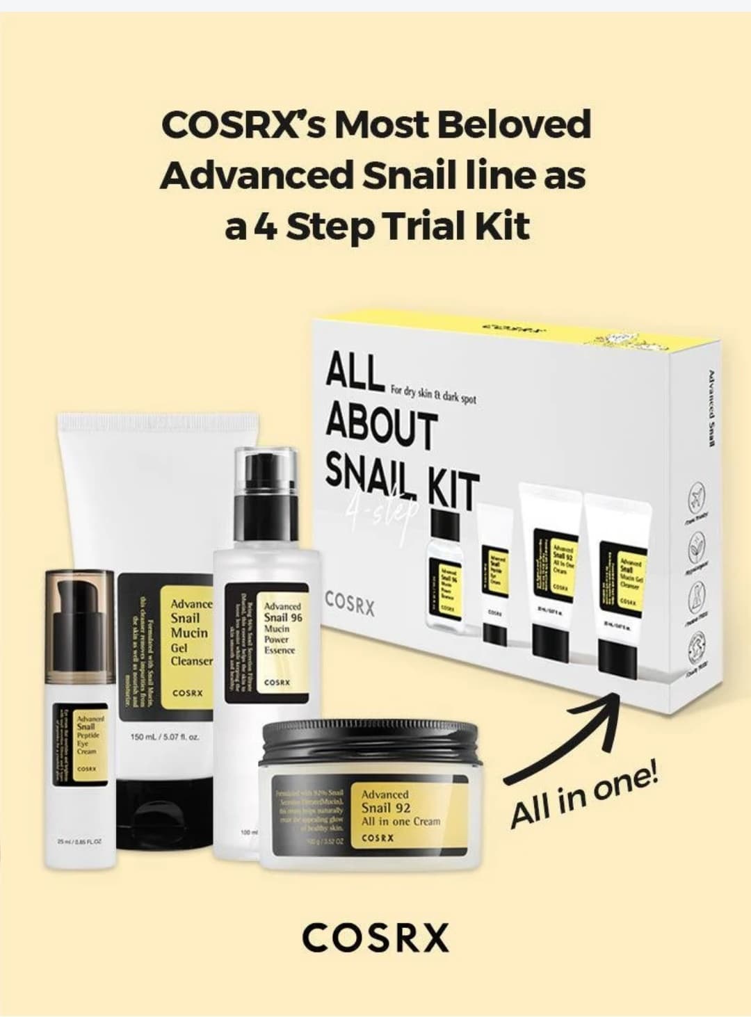 کیت ترمیم کننده پوست چهار مرحله ای حلزون کوزارکس all about snail kit — تصویر ۳