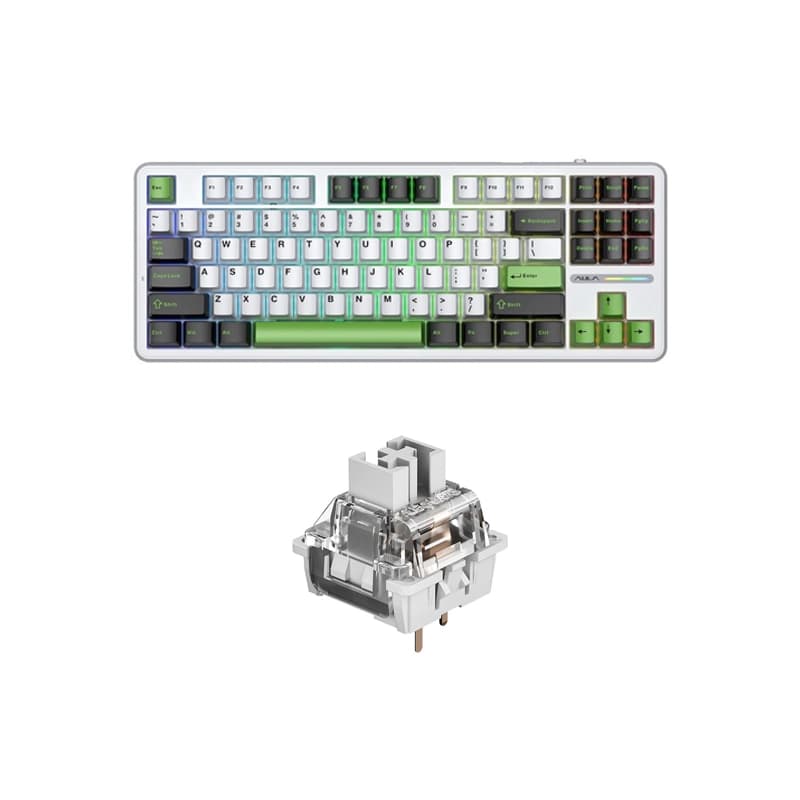 کیبورد بی سیم گیمینگ AULA F87 BLACK+WHITE+GREEN GRAY WOOD SWITCH V3 — تصویر ۲