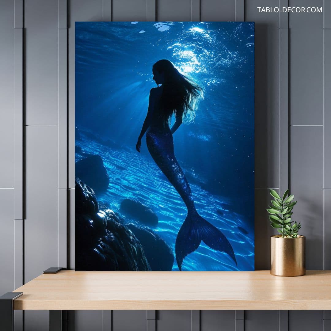 تابلو پری دریایی در اعماق دریای آبی Mermaid in the deep blue sea