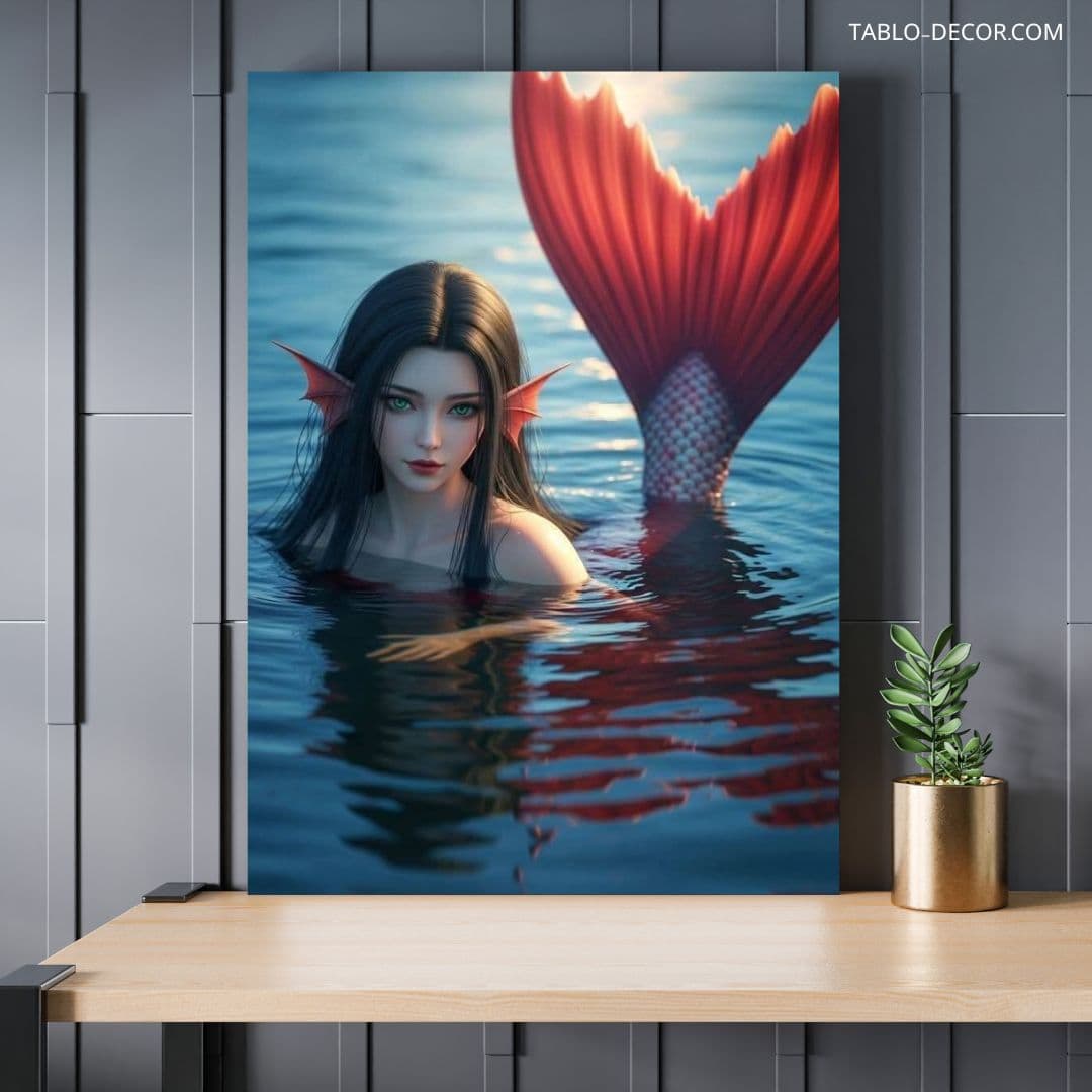 تابلو پری دریایی با سبک کارتونی Cartoon style mermaid — تصویر ۲