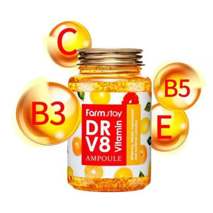 آمپول روشن کننده و ضد چروک حاوی ویتامین Dr V8 فارم استی حجم 250 میلی لیتر — تصویر ۳