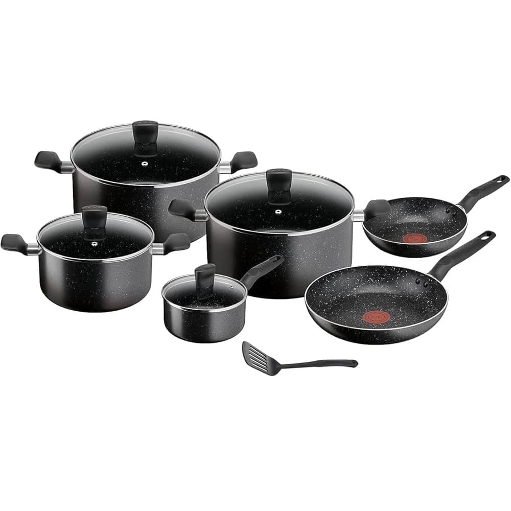 سرویس قابلمه 11 پارچه تفال مشکی مدل tefal darl stone b491bs85