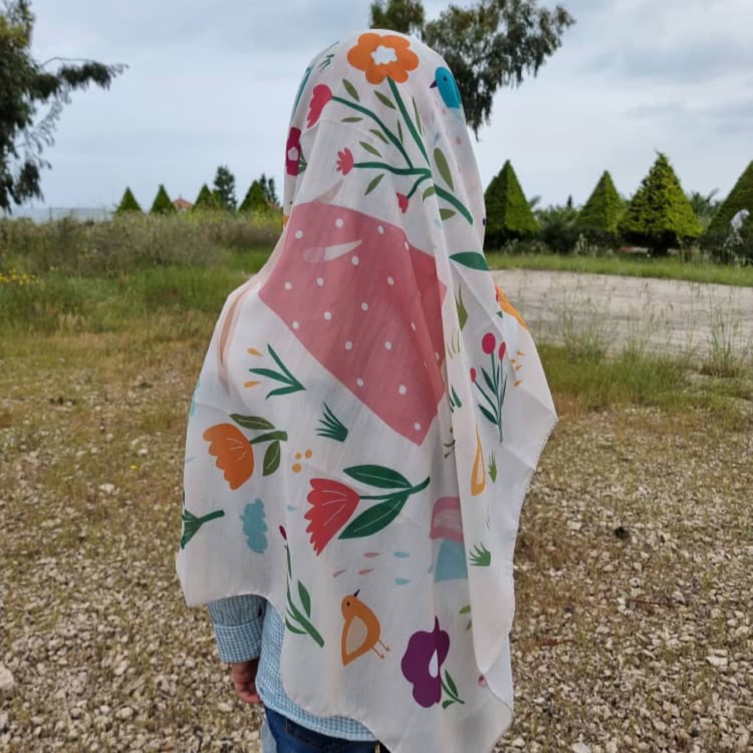 روسری نخی بچه گانه (قواره 70) صبح مزرعه