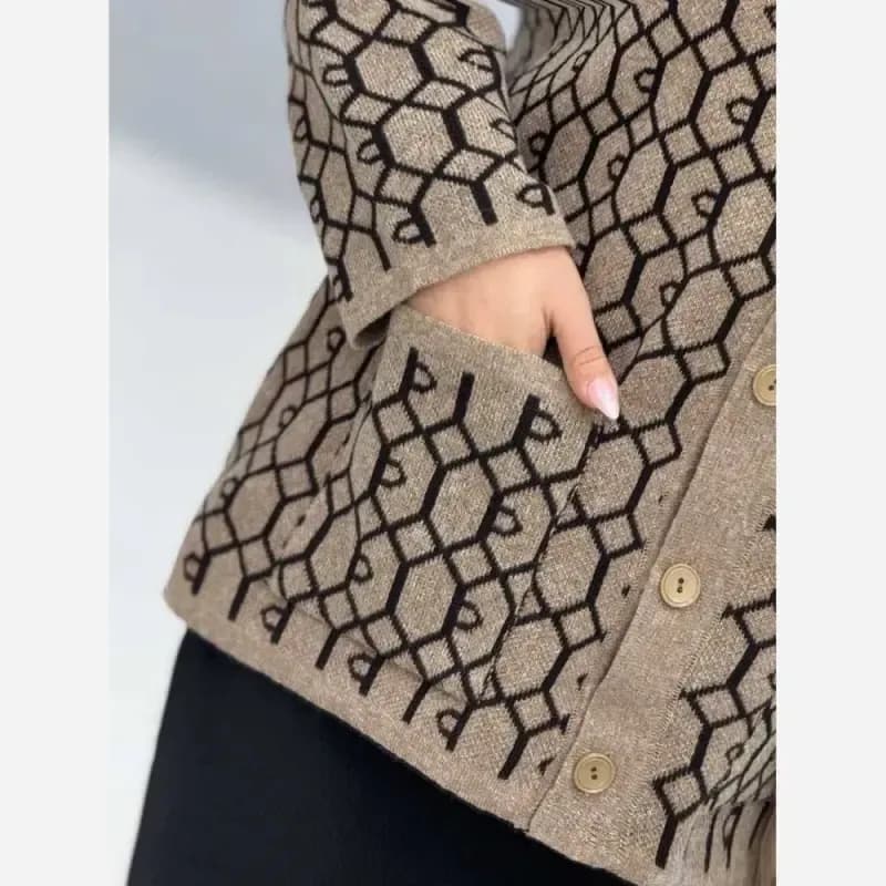 ژاکت بافت مخملی یقه هفت جیب دار فری سایز — تصویر ۷