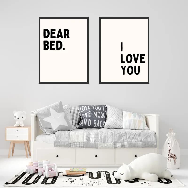 تابلو دکوراتیو دو تکه نوشته Dear bed i love you