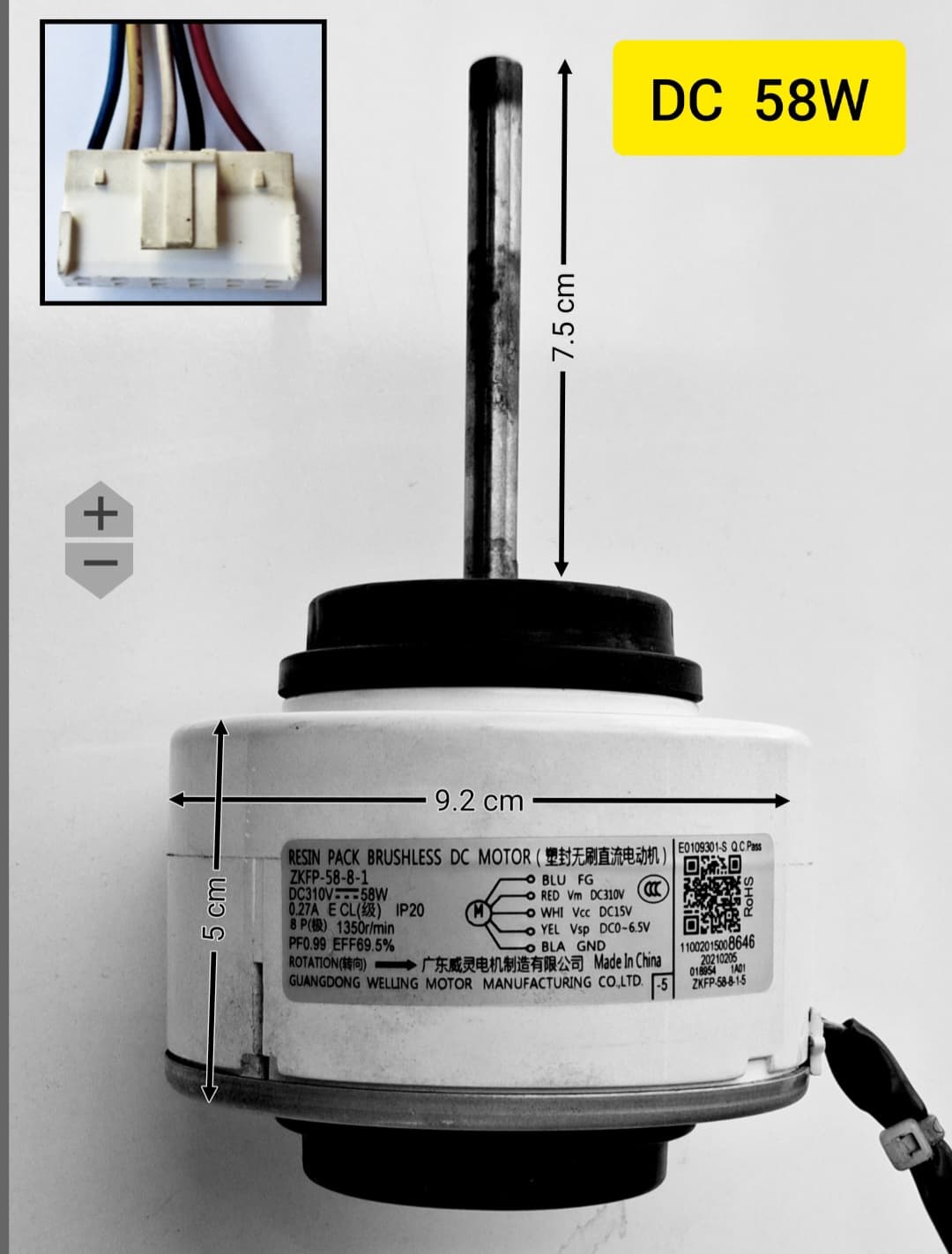 موتور فن اواپراتور کولر گازی اسپلیت 58 وات DC310V مدل ZKFP-58-8-1 استوک